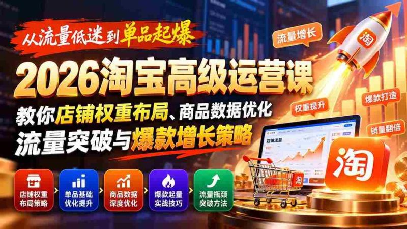 (20952期)从流量低迷到单品起爆:2026淘宝高级运营课教你店铺权重布局、商品数据优化、流量突破与爆款增长策略网赚项目-副业赚钱-互联网创业-资源整合青创网