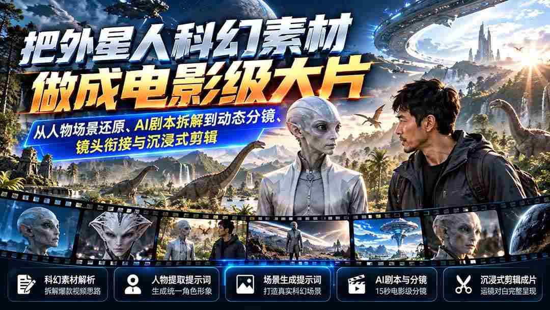 （20946期）把外星人科幻素材做成电影级大片：从人物场景还原、AI剧本拆解到动态分镜、镜头衔接与沉浸式剪辑网赚项目-副业赚钱-互联网创业-资源整合青创网