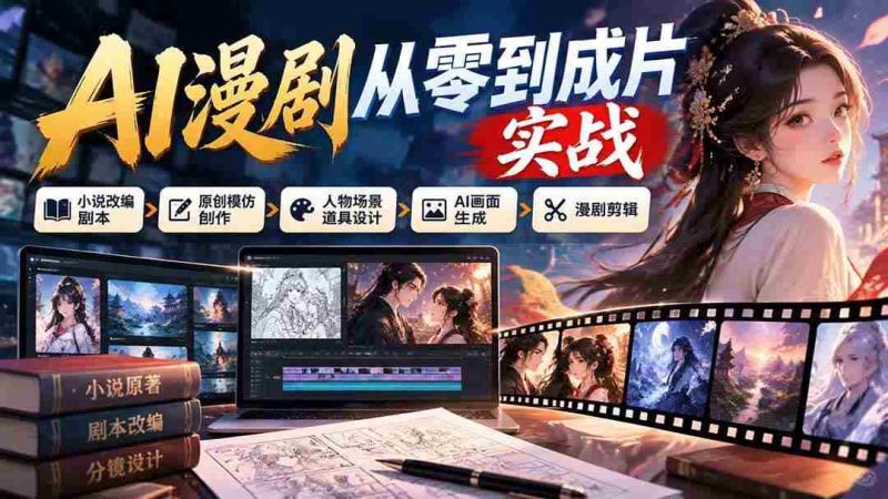 (21069期)AI漫剧从零到成片实战:小说改编剧本、原创模仿创作、人物场景道具设计、AI画面生成与漫剧剪辑网赚项目-副业赚钱-互联网创业-资源整合青创网