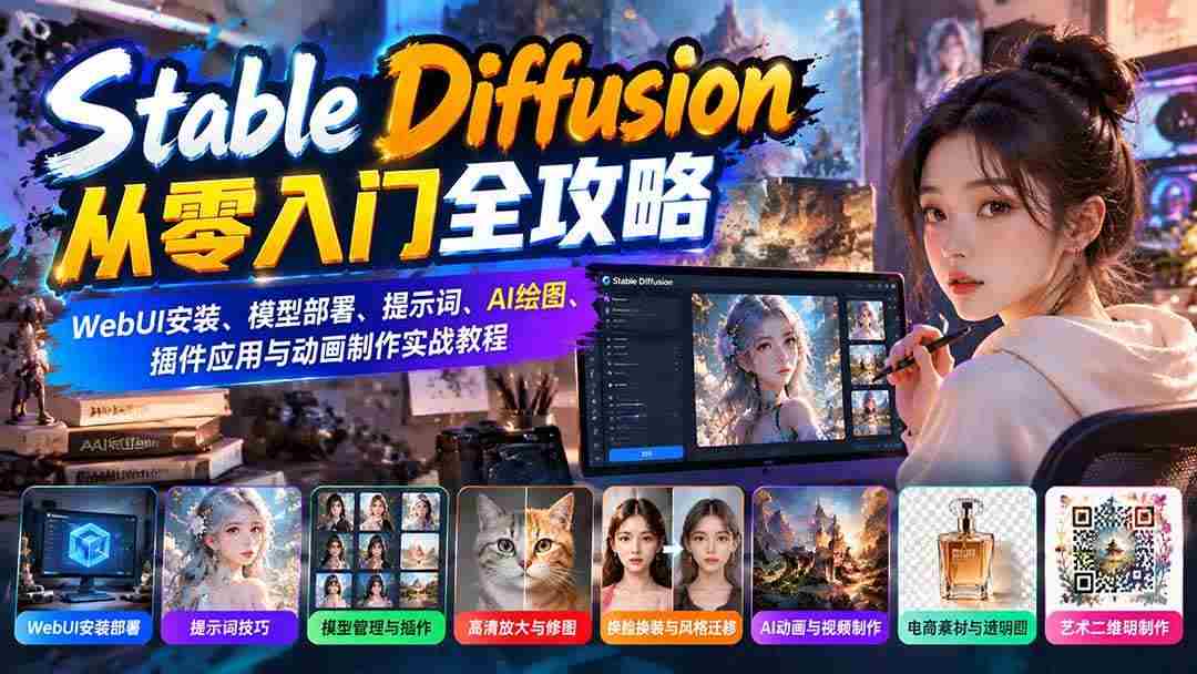 （21062期）Stable Diffusion从零入门全攻略：WebUI安装、模型部署、提示词、AI绘图、插件应用与动画制作实战教程网赚项目-副业赚钱-互联网创业-资源整合青创网