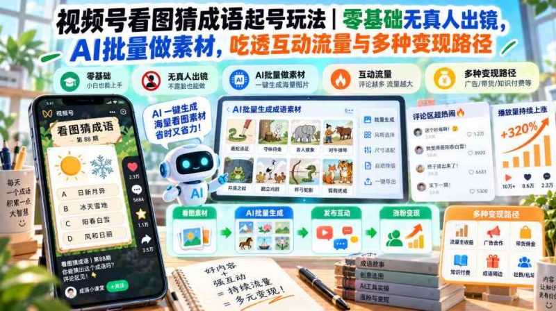 视频号看图猜成语起号玩法|零基础无真人出镜,AI批量做素材,吃透互动流量与多种变现路径网赚项目-副业赚钱-互联网创业-资源整合青创网