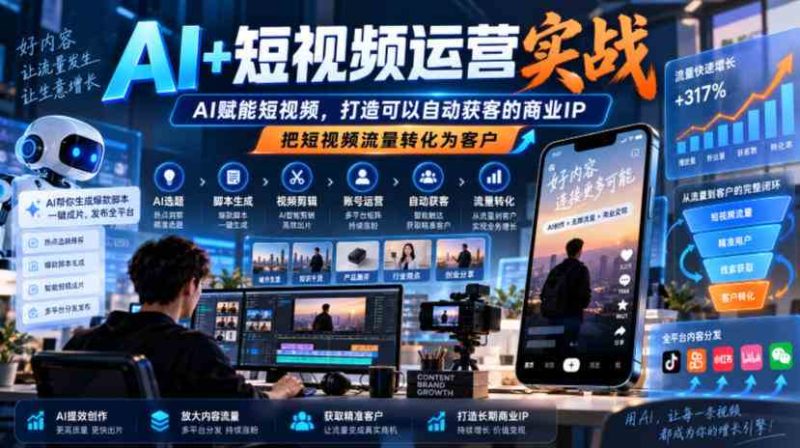 AI+短视频运营实战,AI赋能短视频,打造可以自动获客的商业IP,把短视频流量转化为客户网赚项目-副业赚钱-互联网创业-资源整合青创网