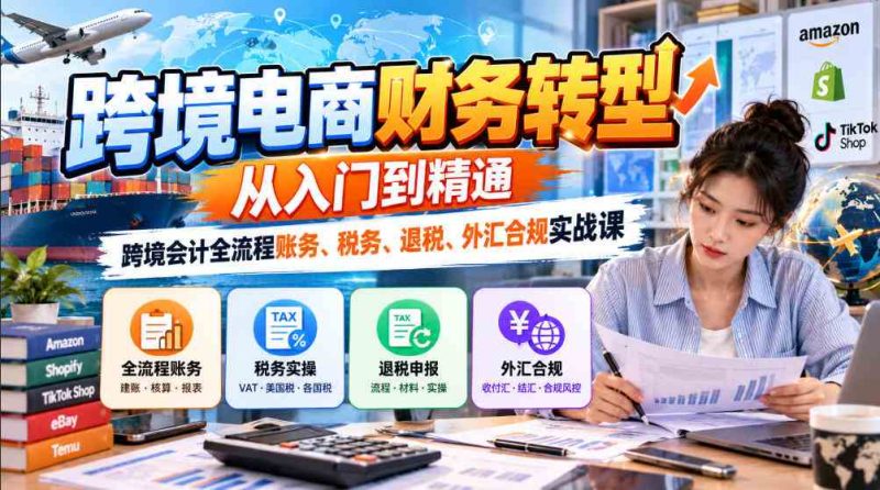 跨境电商财务转型:从入门到精通|跨境会计全流程账务、税务、退税、外汇合规实战课网赚项目-副业赚钱-互联网创业-资源整合青创网