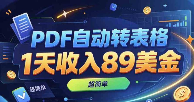 PDF自动转表格,1天收入89美刀,超简单,0门槛网赚项目-副业赚钱-互联网创业-资源整合青创网