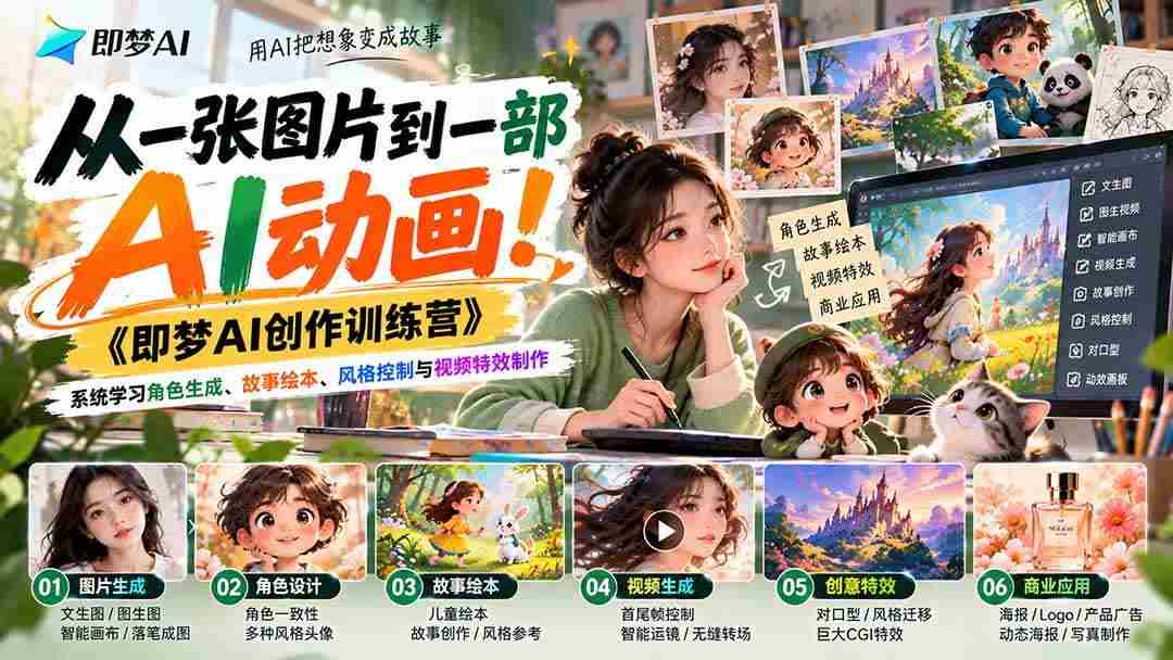 （21160期）【无水印】从一张图片到一部AI动画！《即梦AI创作训练营》系统学习角色生成、故事绘本、风格控制与视频特效制作
